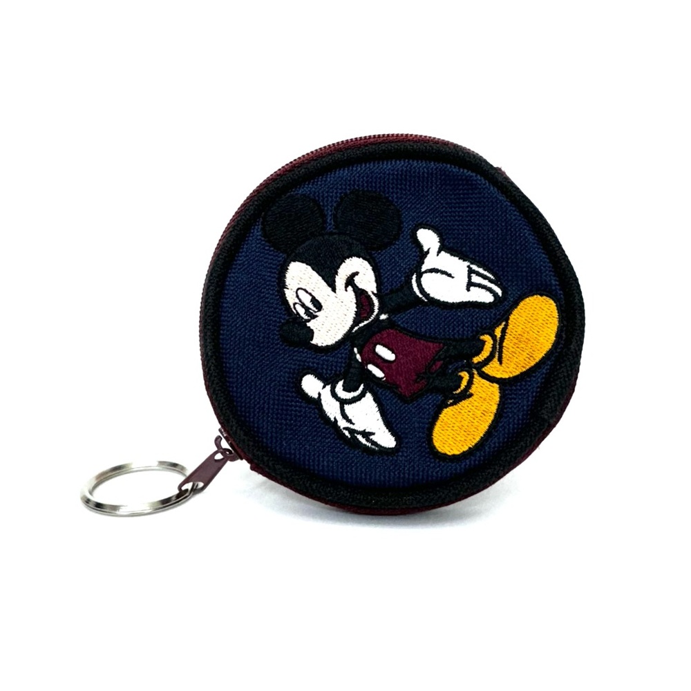Vintage Disney Unlimited Mickey Round Coin Holder Purse Key Ring Zip Around Bag